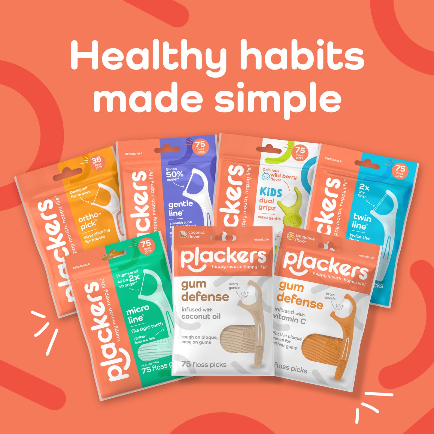 Plackers® Kids Dual Gripz™ Floss Picks, Gentle, Tuffloss® Made Without PTFE, Wild Berry Flavor, Dual Gripz™ for All Stages, with Fluoride