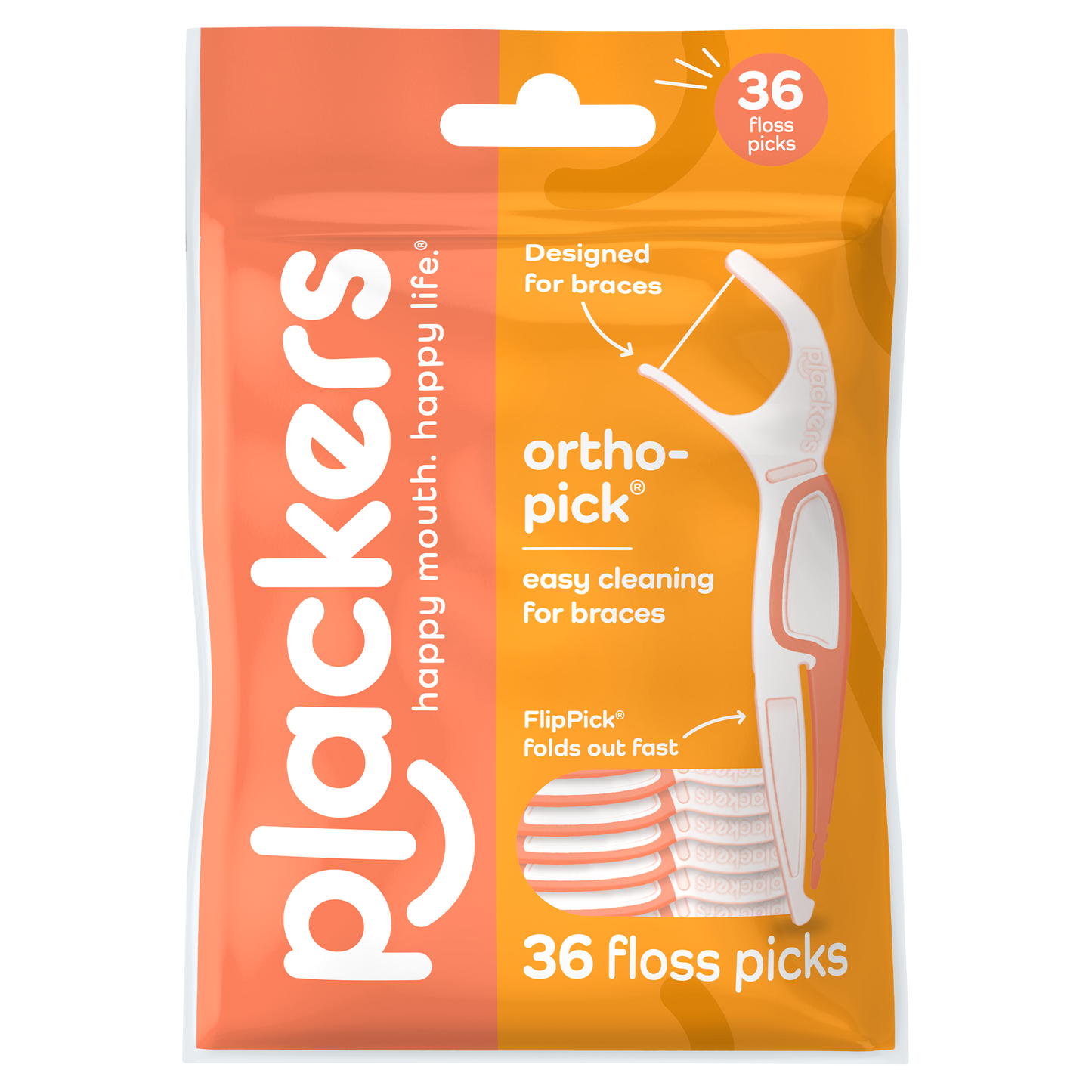 Plackers OrthoPick® Floss Picks Designed for Braces, Tuffloss® Made Without PTFE, FlipPick® Clean Between Brackets