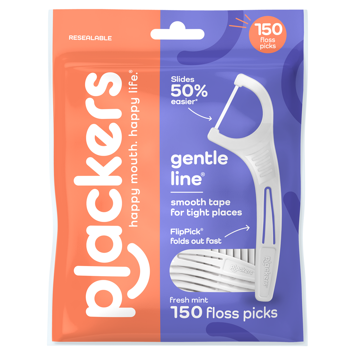 Plackers® Gentle Line® Floss Picks, Super Soft, GentleSlide® Fiber Made Without  PTFE, Slides Easily Between Teeth, Fresh Mint