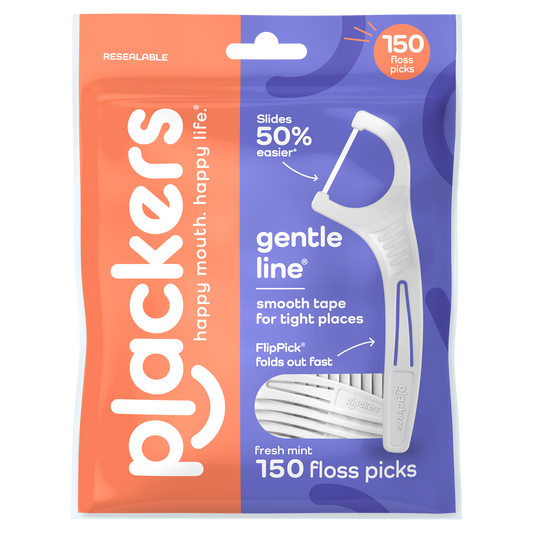 Plackers® Gentle Line® Floss Picks, Super Soft, GentleSlide® Fiber Made Without  PTFE, Slides Easily Between Teeth, Fresh Mint