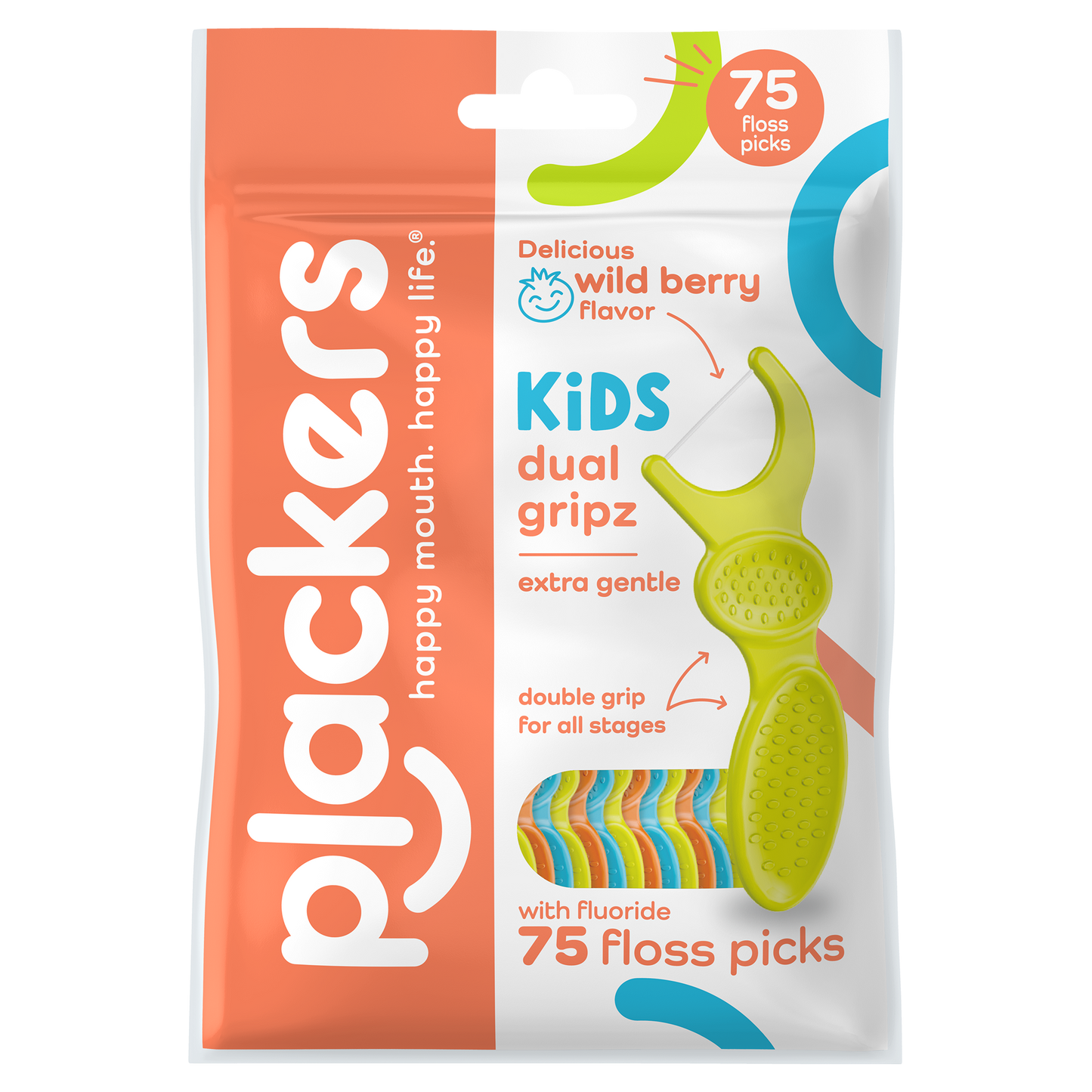 Plackers® Kids Dual Gripz™ Floss Picks, Gentle, Tuffloss® Made Without PTFE, Wild  Berry Flavor, Dual Gripz™ for All Stages, with Fluoride