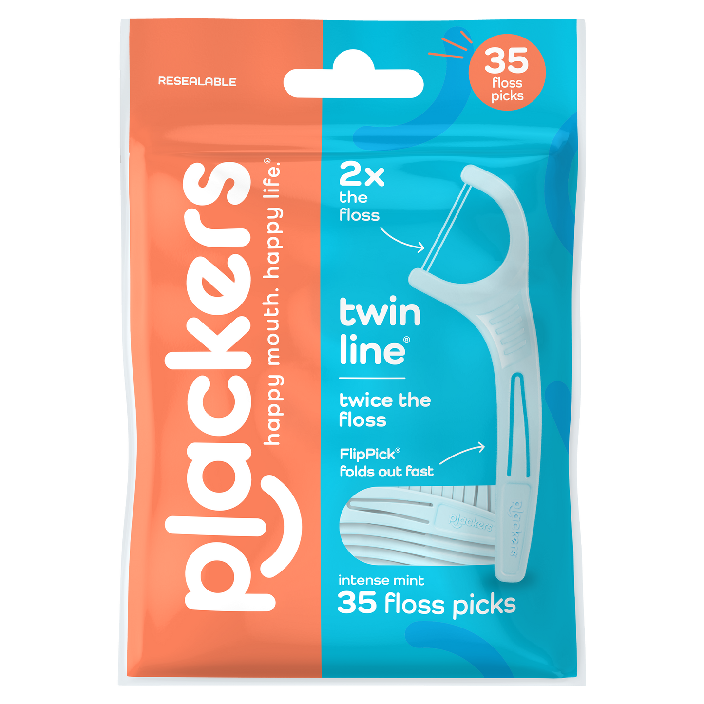 Plackers® Twin Line® Floss Picks, Intense Mint, 75 ct