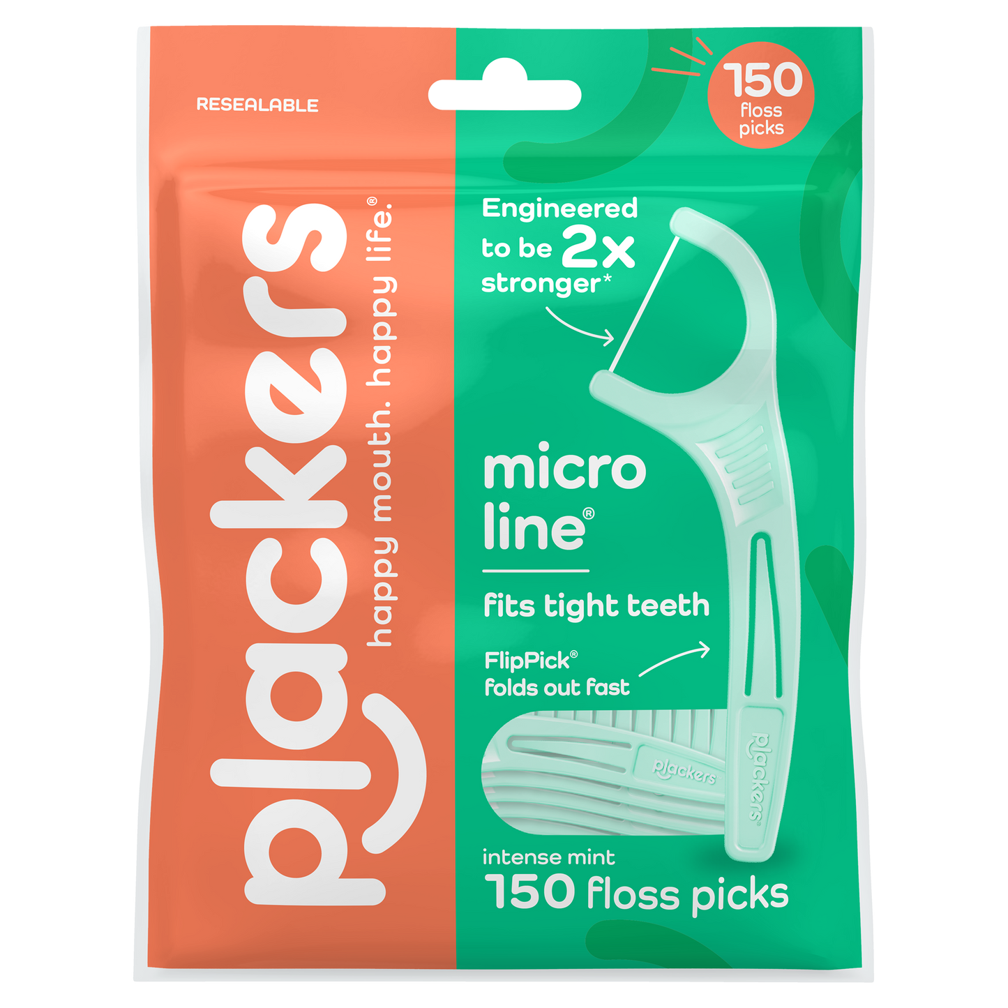 Plackers® Micro Line® Floss Picks - Intense Mint, Floss Fiber Made Without PTFE