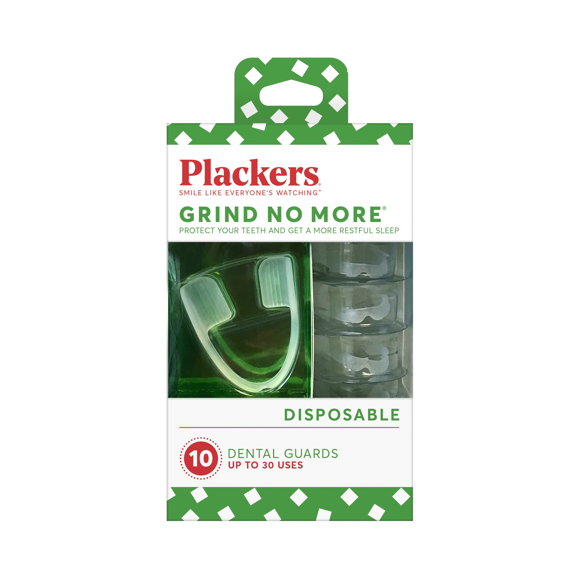 10 pack of Plackers Grind No More Night Guard. Protect your teeth and get a more restful sleep. Up to 30 uses