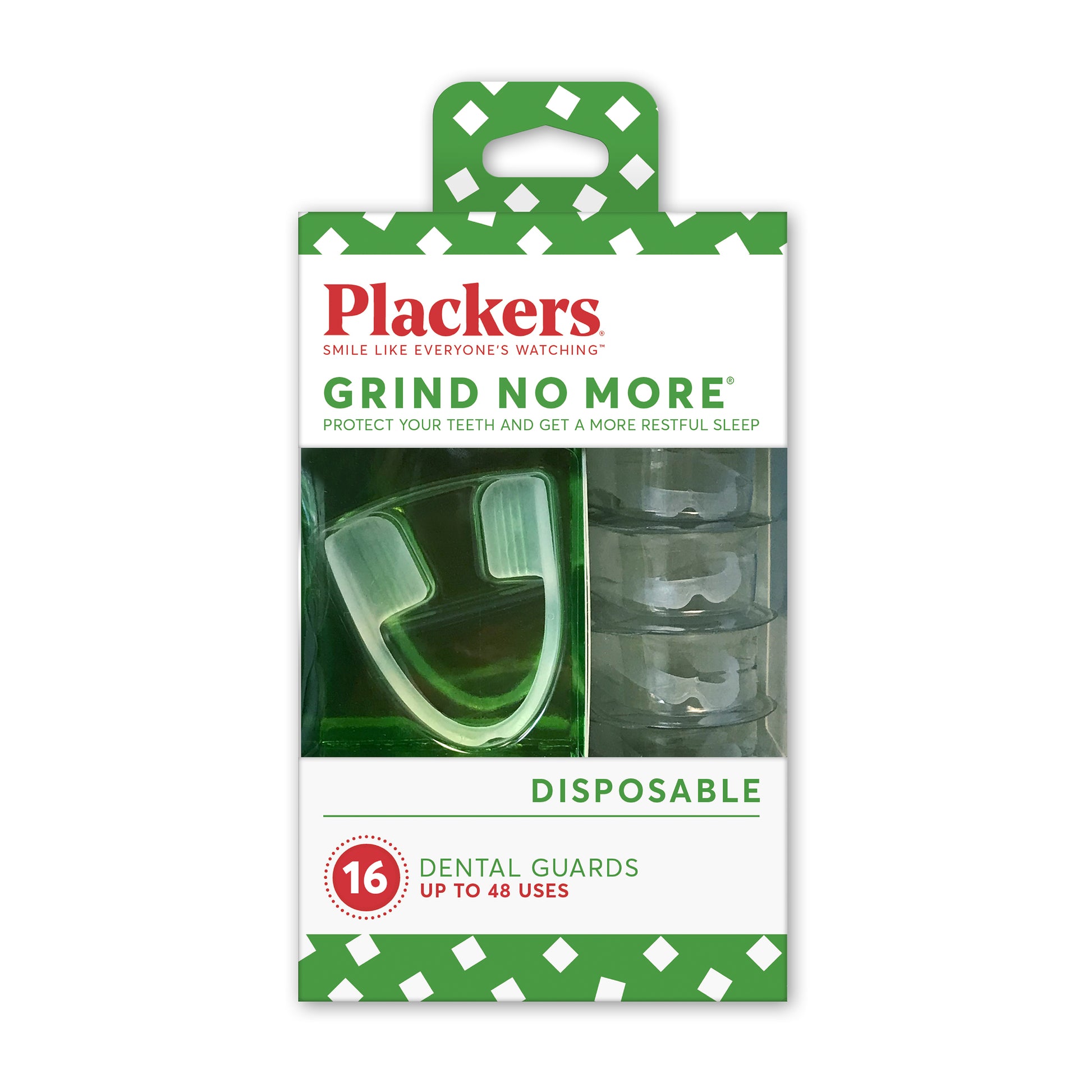 16 pack of Plackers Grind No More Night Guard. Protect your teeth and get a more restful sleep. Up to 48 uses